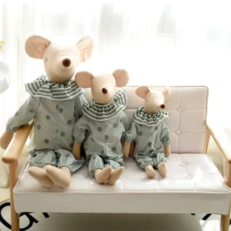 Kinderspielzeug Kleine und süße Mauspuppe mit rosafarbener Baumwollschleife und grüner Schleife, Plüschtier