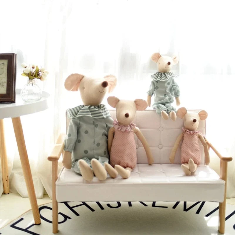 Kinderspielzeug Kleine und süße Mauspuppe mit rosafarbener Baumwollschleife und grüner Schleife, Plüschtier