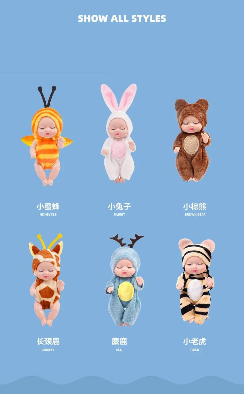 1 stücke 13 cm Schlaf Baby Puppe Neue Mode Simulation Wiedergeburt Puppen Mini Nette Puppe Cartoon Tier Kinder Spielzeug für Kinder Geburtstag Geschenk