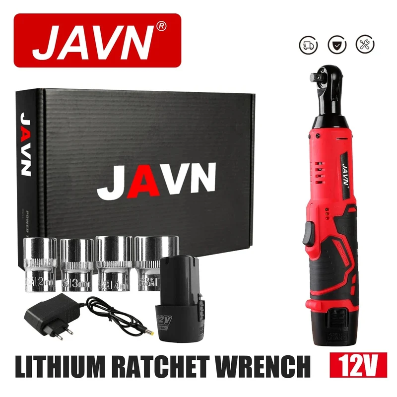 JAVN 12V Akku-Elektroschrauber, 45NM 3/8'' Ratschenschlüssel, Demontageschraube Mutter, Autoreparaturwerkzeuge, rechtwinkliger Schraubenschlüssel, Power