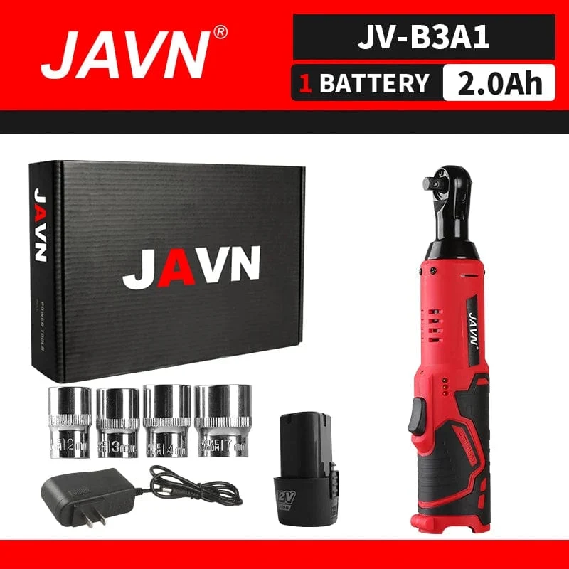 JAVN 12V Akku-Elektroschrauber, 45NM 3/8'' Ratschenschlüssel, Demontageschraube Mutter, Autoreparaturwerkzeuge, rechtwinkliger Schraubenschlüssel, Power