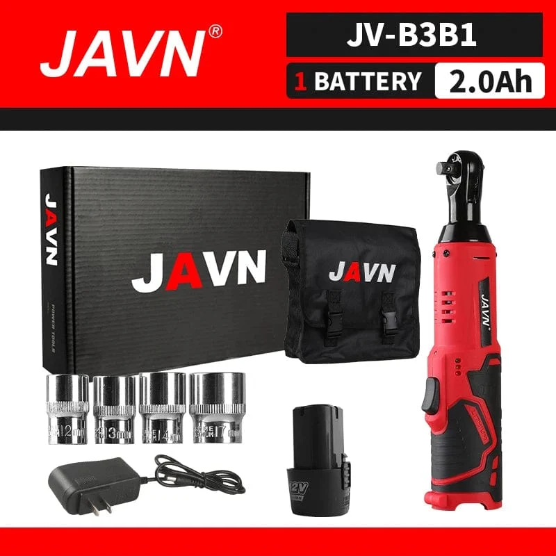 JAVN 12V Akku-Elektroschrauber, 45NM 3/8'' Ratschenschlüssel, Demontageschraube Mutter, Autoreparaturwerkzeuge, rechtwinkliger Schraubenschlüssel, Power