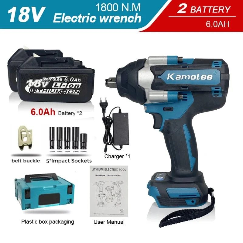【Super Drehmoment】Kamolee 1800N.m DTW700 Elektrischer Schlagschrauber Hohes Drehmoment 1/2 Zoll Kompatibel mit 18V Makita Batterie