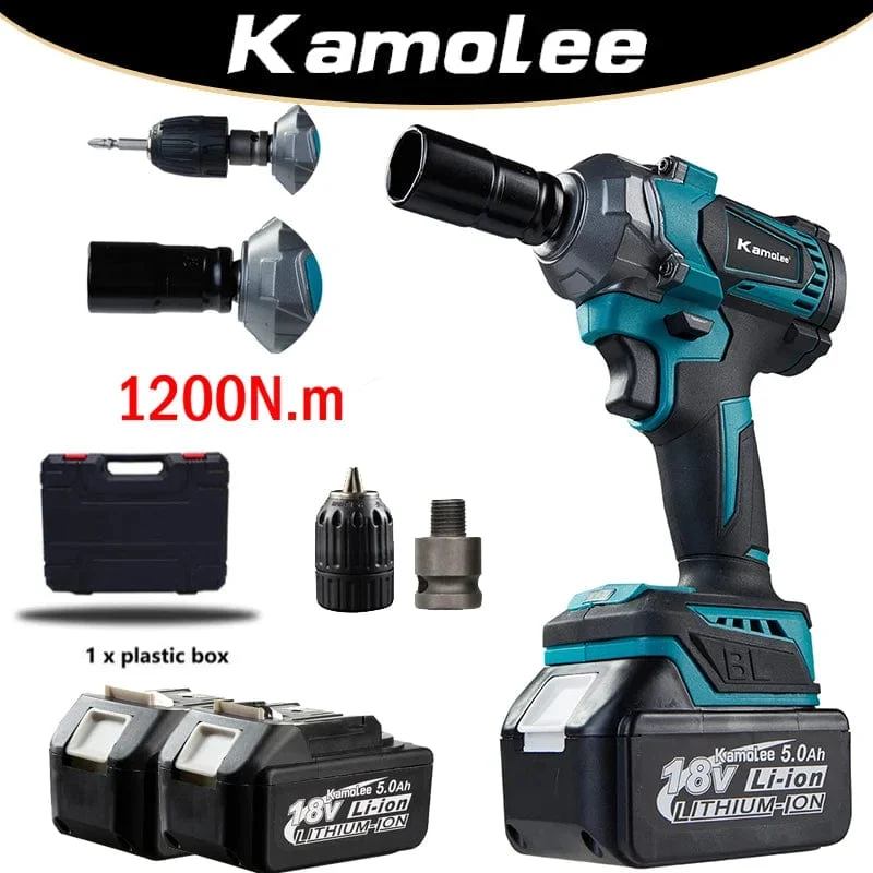 Kamolee Elektroschrauber DTW500, bürstenlos, kabellos, 1200 Nm, inklusive Akku und Ladegerät, kompatibel mit 18-V-Makita-Akku