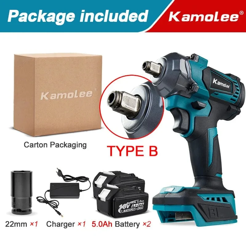 Kamolee Elektroschrauber DTW500, bürstenlos, kabellos, 1200 Nm, inklusive Akku und Ladegerät, kompatibel mit 18-V-Makita-Akku