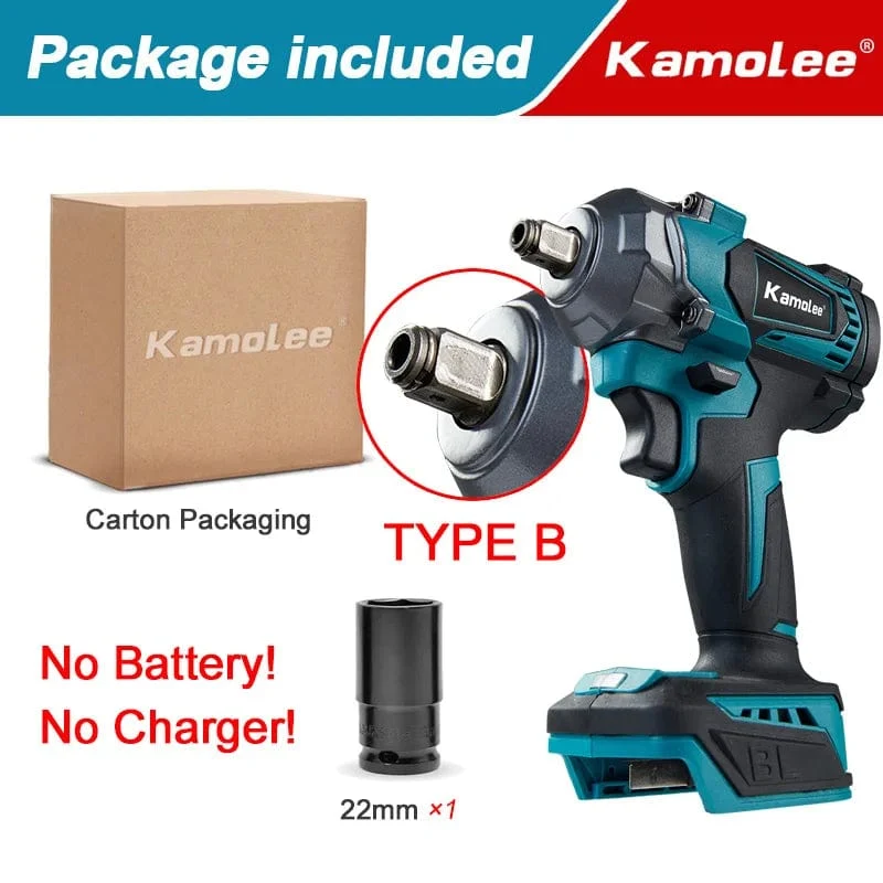 Kamolee Elektroschrauber DTW500, bürstenlos, kabellos, 1200 Nm, inklusive Akku und Ladegerät, kompatibel mit 18-V-Makita-Akku