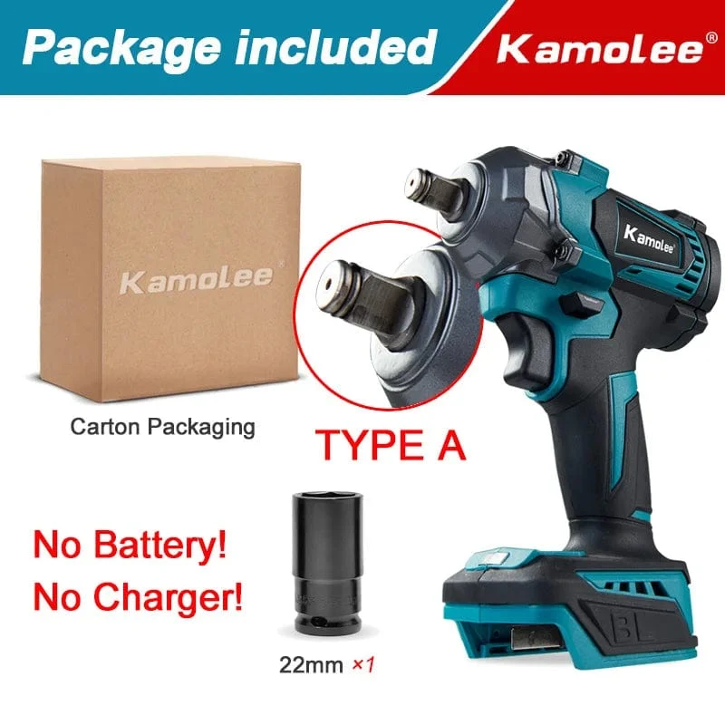Kamolee Elektroschrauber DTW500, bürstenlos, kabellos, 1200 Nm, inklusive Akku und Ladegerät, kompatibel mit 18-V-Makita-Akku