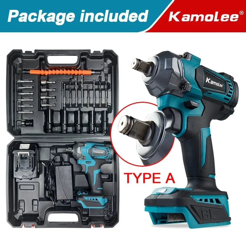 Kamolee Elektroschrauber DTW500, bürstenlos, kabellos, 1200 Nm, inklusive Akku und Ladegerät, kompatibel mit 18-V-Makita-Akku