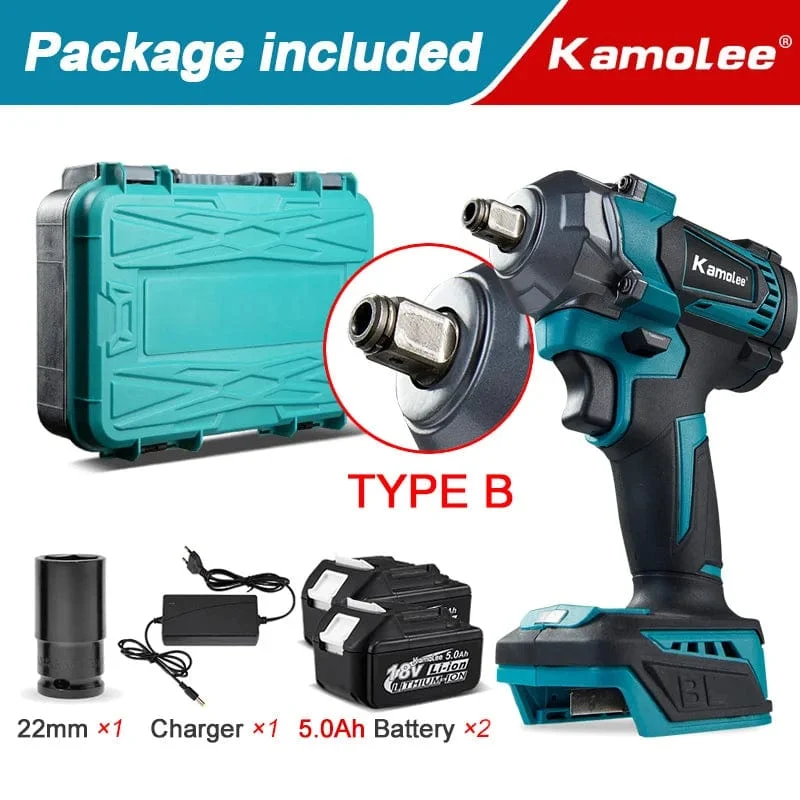 Kamolee Elektroschrauber DTW500, bürstenlos, kabellos, 1200 Nm, inklusive Akku und Ladegerät, kompatibel mit 18-V-Makita-Akku