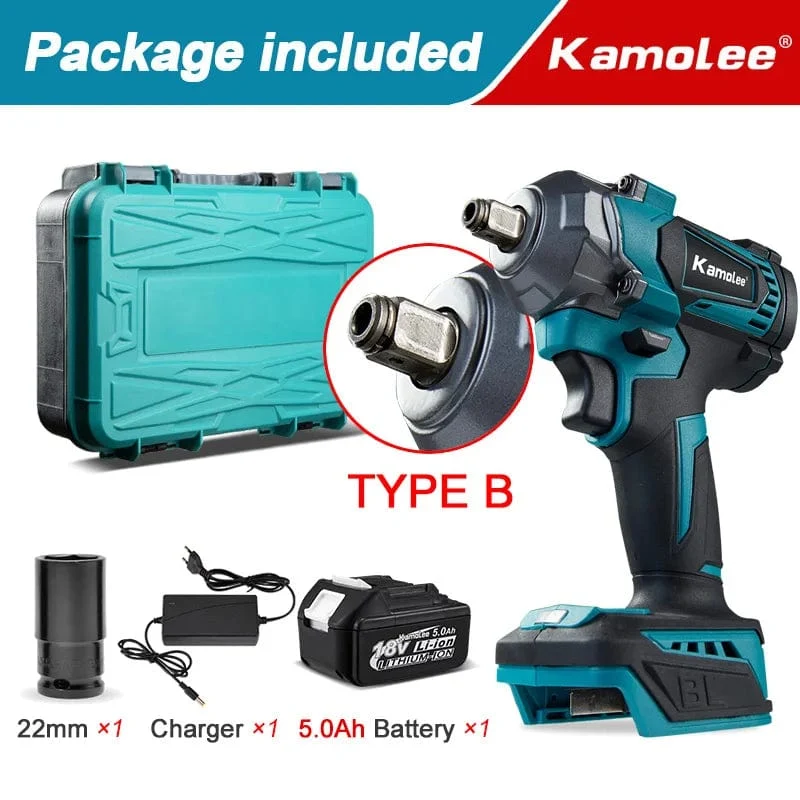 Kamolee Elektroschrauber DTW500, bürstenlos, kabellos, 1200 Nm, inklusive Akku und Ladegerät, kompatibel mit 18-V-Makita-Akku