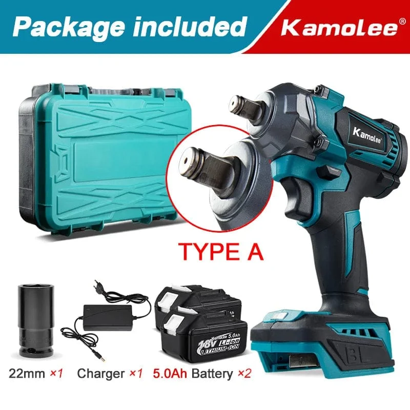 Kamolee Elektroschrauber DTW500, bürstenlos, kabellos, 1200 Nm, inklusive Akku und Ladegerät, kompatibel mit 18-V-Makita-Akku