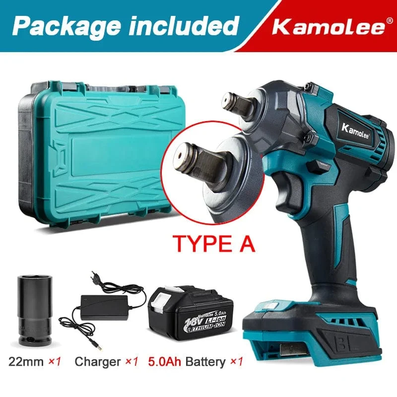 Kamolee Elektroschrauber DTW500, bürstenlos, kabellos, 1200 Nm, inklusive Akku und Ladegerät, kompatibel mit 18-V-Makita-Akku
