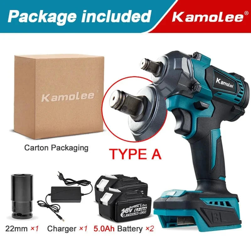 Kamolee Elektroschrauber DTW500, bürstenlos, kabellos, 1200 Nm, inklusive Akku und Ladegerät, kompatibel mit 18-V-Makita-Akku