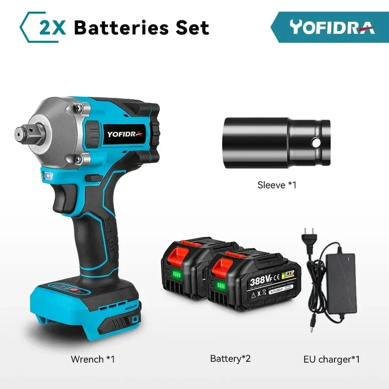 Yofidra 1000N.m 20V bürstenloser elektrischer Schlagschrauber, Akku-Schraubenschlüssel, 1/2 Zoll Li-Ionen-Akku für Makita 18V Akku