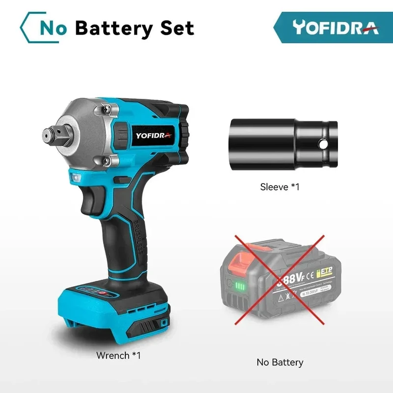 Yofidra 1000N.m 20V bürstenloser elektrischer Schlagschrauber, Akku-Schraubenschlüssel, 1/2 Zoll Li-Ionen-Akku für Makita 18V Akku