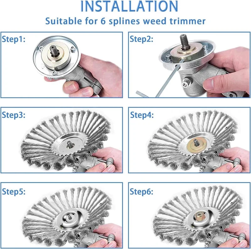 6/8 Zoll Upgrade Unkrautbürstenschneiderkopf Rasenmäher Universal-Rasentrimmerkopf Stahldraht-Radbürstenscheibe Gartentrimmerköpfe