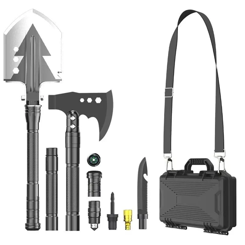 Outdoor Camping Schaufel mit Axt Multifunktions Überleben Werkzeug Kompass Aluminium Legierung Klapp Spaten Messer Schnee Schaufel Schulter