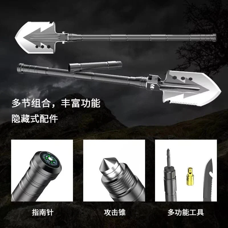 Outdoor Camping Schaufel mit Axt Multifunktions Überleben Werkzeug Kompass Aluminium Legierung Klapp Spaten Messer Schnee Schaufel Schulter