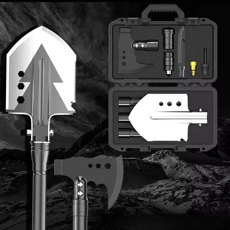 Outdoor Camping Schaufel mit Axt Multifunktions Überleben Werkzeug Kompass Aluminium Legierung Klapp Spaten Messer Schnee Schaufel Schulter