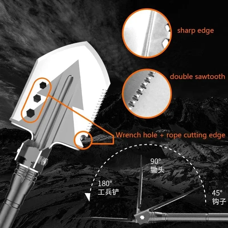 Outdoor Camping Schaufel mit Axt Multifunktions Überleben Werkzeug Kompass Aluminium Legierung Klapp Spaten Messer Schnee Schaufel Schulter