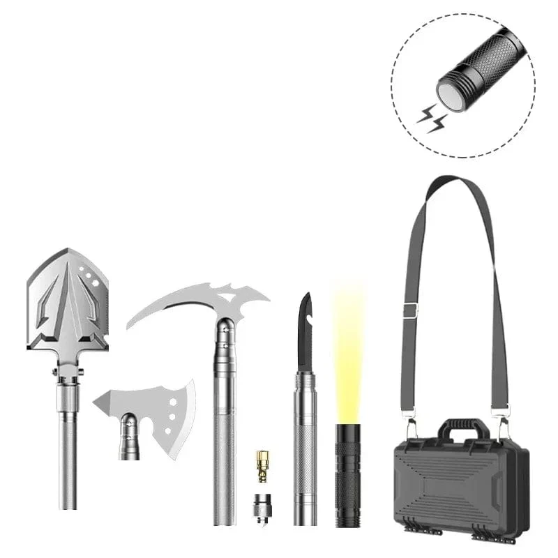 Outdoor Camping Schaufel mit Axt Multifunktions Überleben Werkzeug Kompass Aluminium Legierung Klapp Spaten Messer Schnee Schaufel Schulter