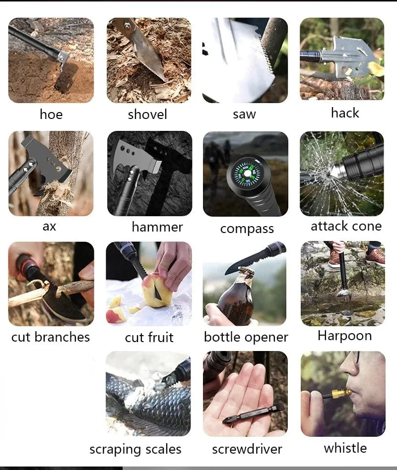 Outdoor Camping Schaufel mit Axt Multifunktions Überleben Werkzeug Kompass Aluminium Legierung Klapp Spaten Messer Schnee Schaufel Schulter