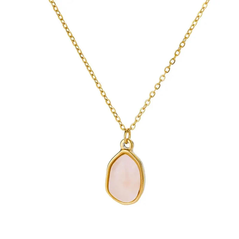 Mode Stein Opal Oval Halskette Für Frauen Edelstahl Gold Farbe Oval Stein Anhänger Halskette Hochzeit Ästhetischen Schmuck Geschenk