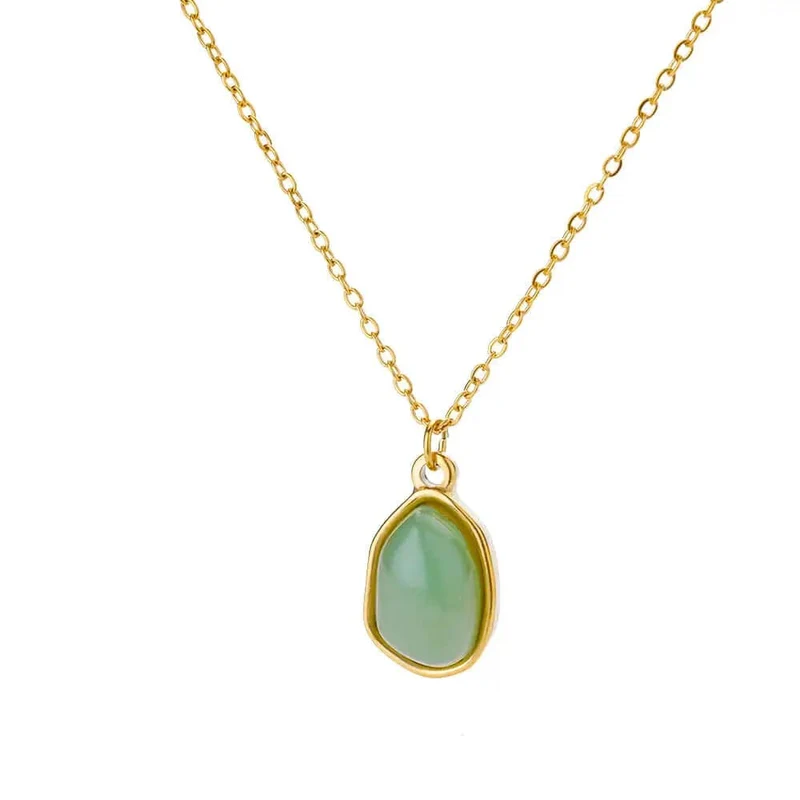 Mode Stein Opal Oval Halskette Für Frauen Edelstahl Gold Farbe Oval Stein Anhänger Halskette Hochzeit Ästhetischen Schmuck Geschenk
