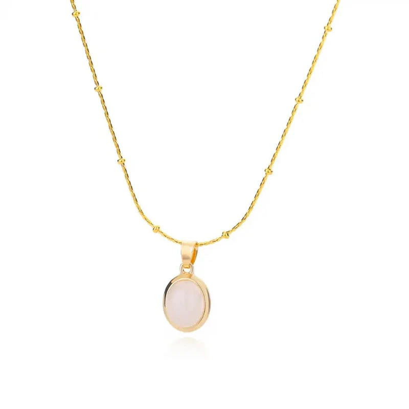 Mode Stein Opal Oval Halskette Für Frauen Edelstahl Gold Farbe Oval Stein Anhänger Halskette Hochzeit Ästhetischen Schmuck Geschenk