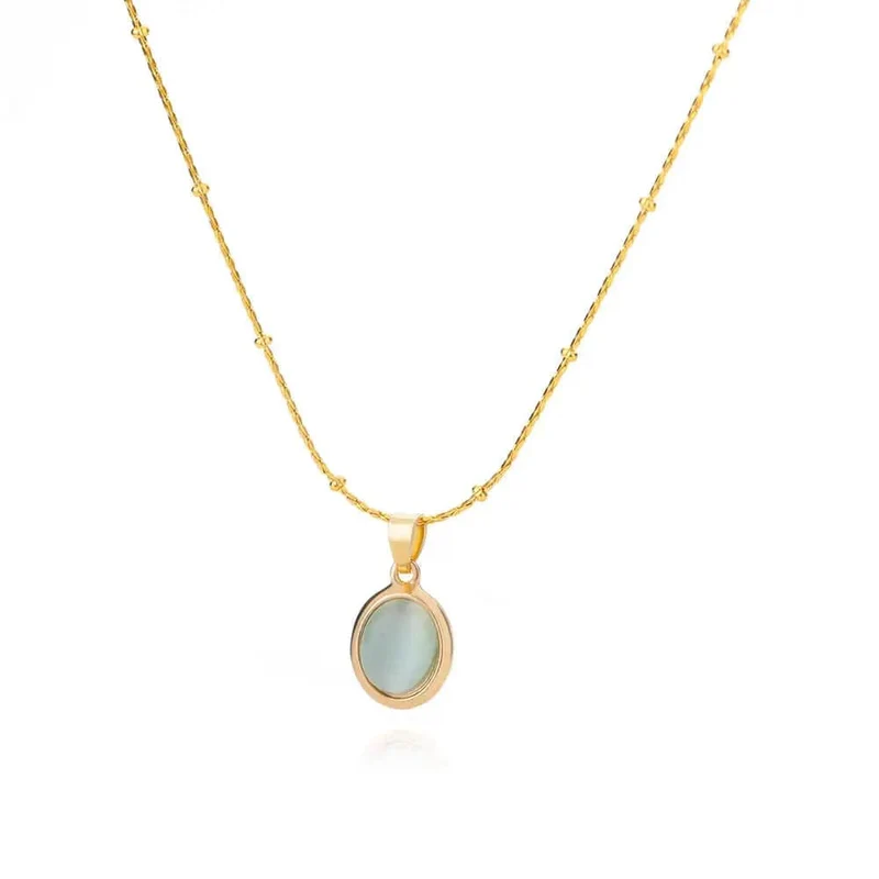 Mode Stein Opal Oval Halskette Für Frauen Edelstahl Gold Farbe Oval Stein Anhänger Halskette Hochzeit Ästhetischen Schmuck Geschenk
