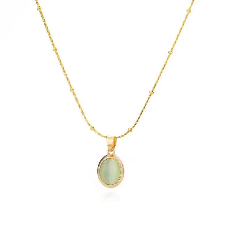 Mode Stein Opal Oval Halskette Für Frauen Edelstahl Gold Farbe Oval Stein Anhänger Halskette Hochzeit Ästhetischen Schmuck Geschenk