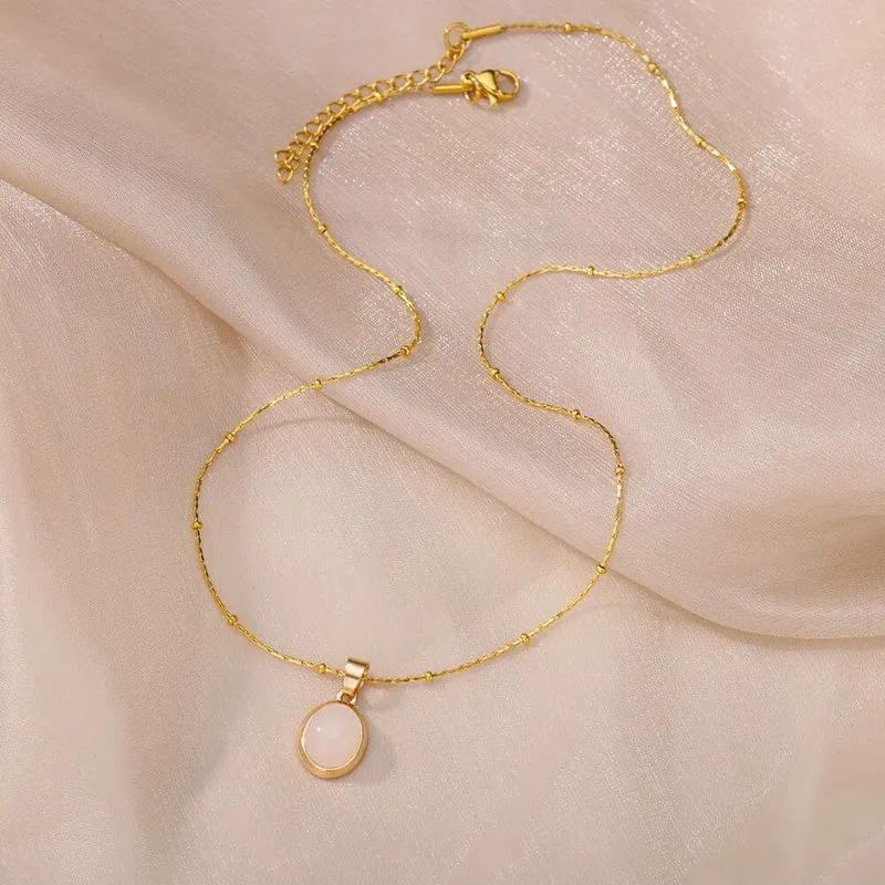 Mode Stein Opal Oval Halskette Für Frauen Edelstahl Gold Farbe Oval Stein Anhänger Halskette Hochzeit Ästhetischen Schmuck Geschenk