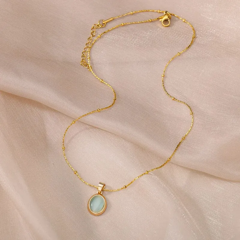 Mode Stein Opal Oval Halskette Für Frauen Edelstahl Gold Farbe Oval Stein Anhänger Halskette Hochzeit Ästhetischen Schmuck Geschenk
