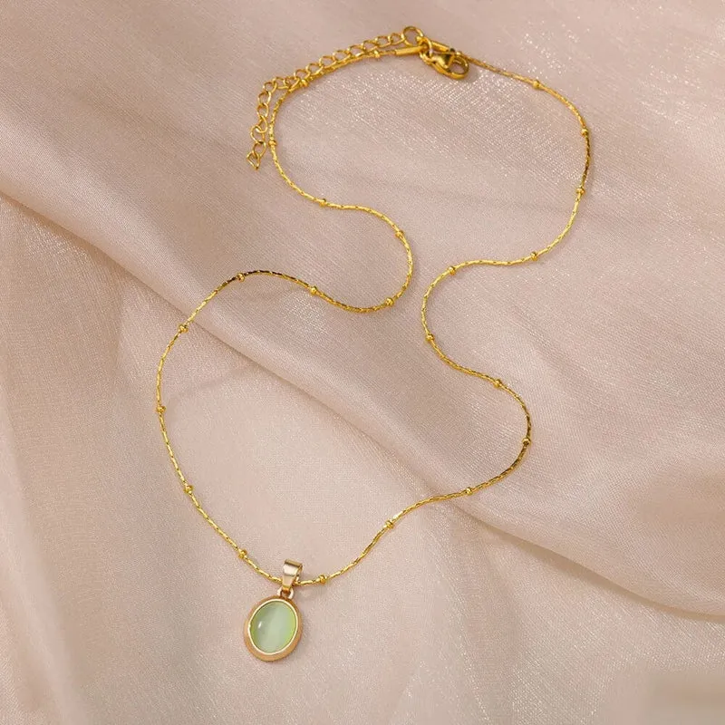 Mode Stein Opal Oval Halskette Für Frauen Edelstahl Gold Farbe Oval Stein Anhänger Halskette Hochzeit Ästhetischen Schmuck Geschenk