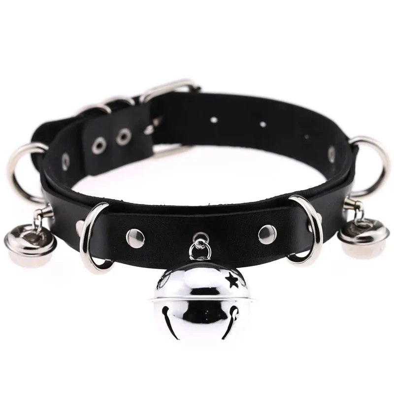 Trendy Punk Spike Nieten Leder Frauen Halsband Glocke Pentagramm Harajuku Kragen Halsketten Handgemachte Boho Gothic Mädchen Collier Schmuck