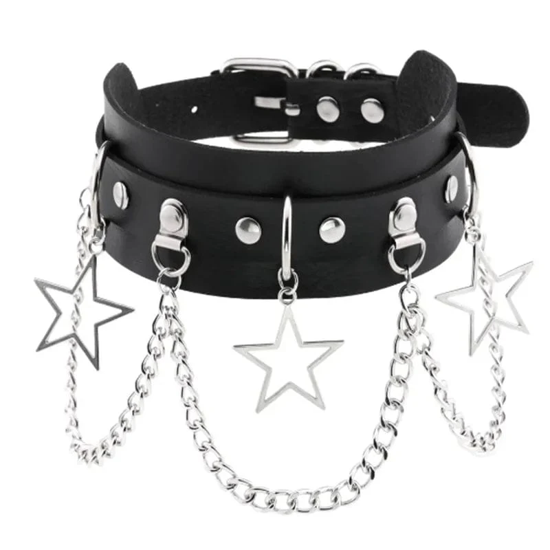 Trendy Punk Spike Nieten Leder Frauen Halsband Glocke Pentagramm Harajuku Kragen Halsketten Handgemachte Boho Gothic Mädchen Collier Schmuck