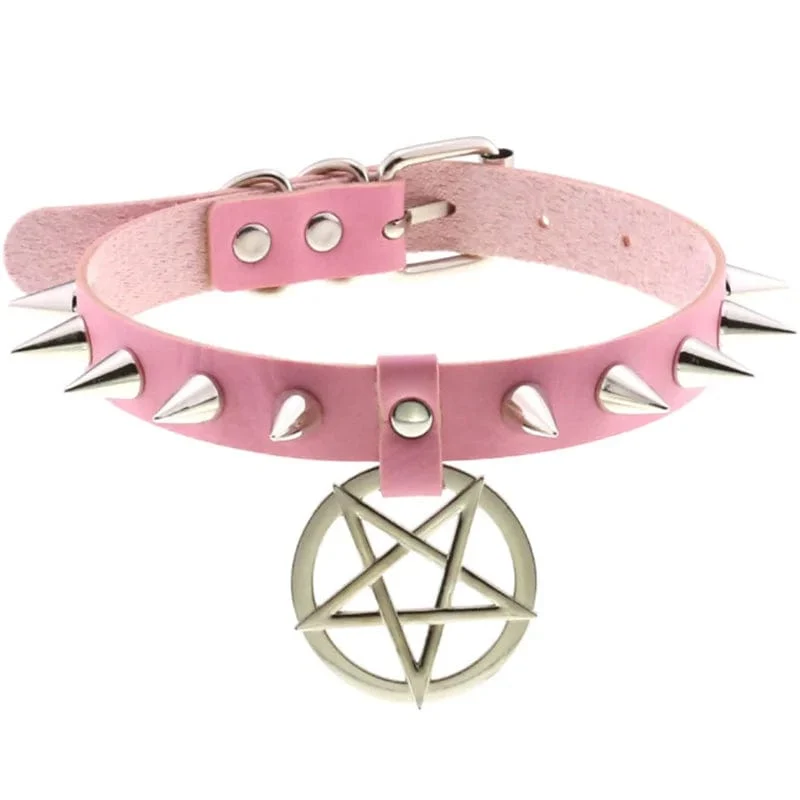 Trendy Punk Spike Nieten Leder Frauen Halsband Glocke Pentagramm Harajuku Kragen Halsketten Handgemachte Boho Gothic Mädchen Collier Schmuck