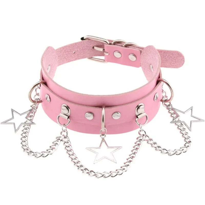 Trendy Punk Spike Nieten Leder Frauen Halsband Glocke Pentagramm Harajuku Kragen Halsketten Handgemachte Boho Gothic Mädchen Collier Schmuck