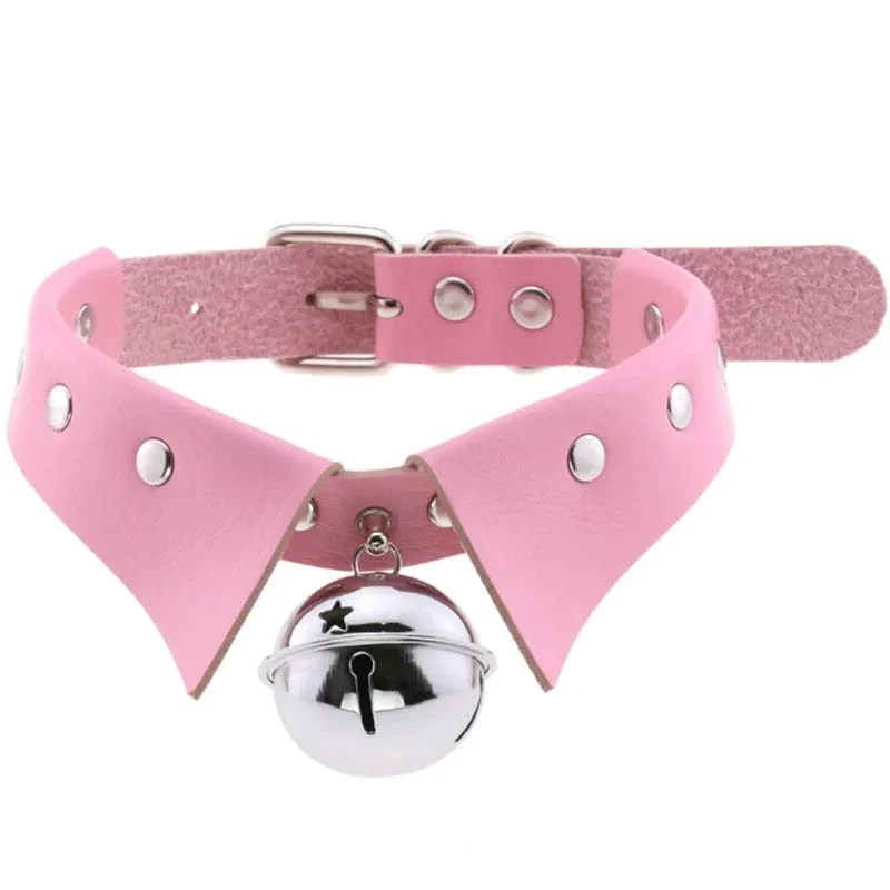 Trendy Punk Spike Nieten Leder Frauen Halsband Glocke Pentagramm Harajuku Kragen Halsketten Handgemachte Boho Gothic Mädchen Collier Schmuck