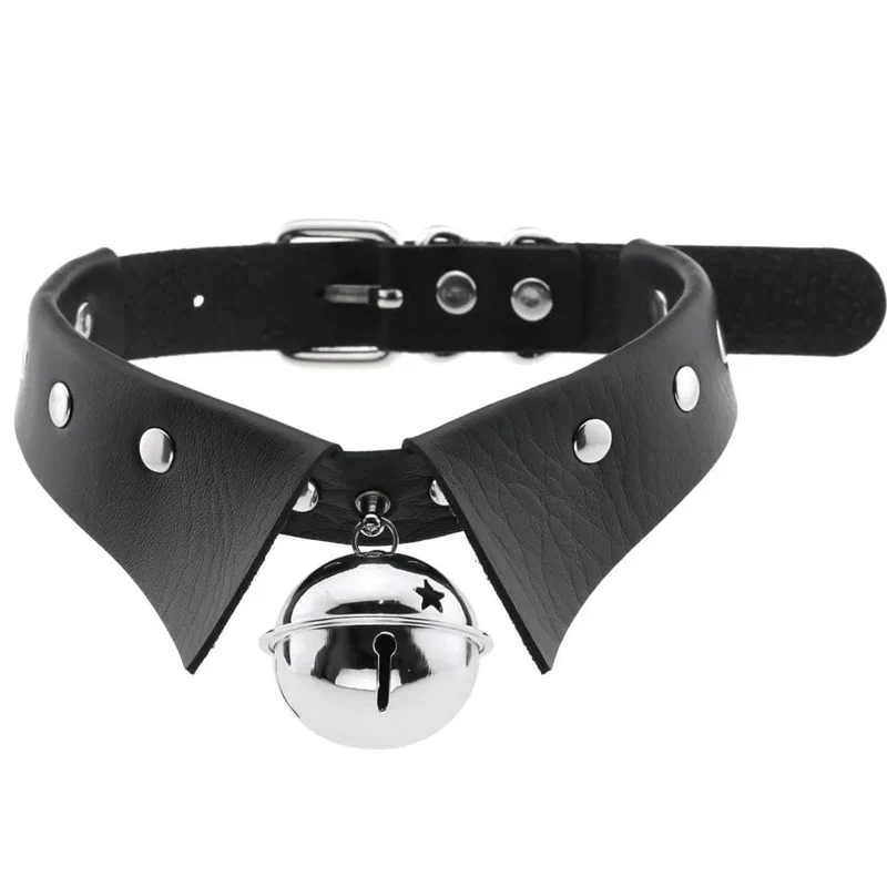 Trendy Punk Spike Nieten Leder Frauen Halsband Glocke Pentagramm Harajuku Kragen Halsketten Handgemachte Boho Gothic Mädchen Collier Schmuck