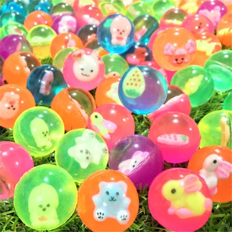 10 Stück 25 mm farbiger Junge Springball niedlich leuchtender Kinderspielzeugball Gummi Kinder Sportspiele elastische Springbälle Outdoor-Spielzeug