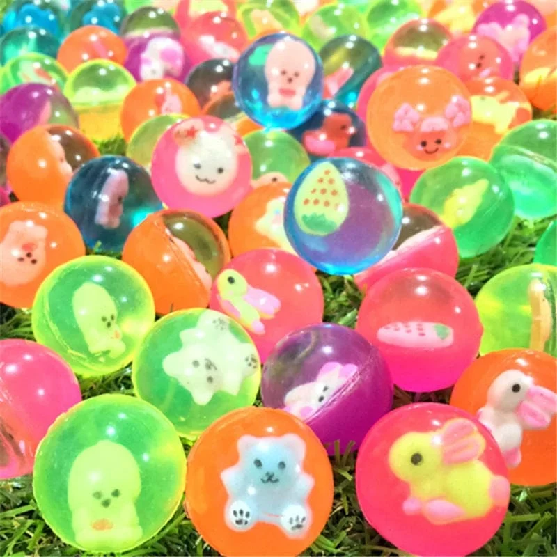 10 Stück 25 mm farbiger Junge Springball niedlich leuchtender Kinderspielzeugball Gummi Kinder Sportspiele elastische Springbälle Outdoor-Spielzeug