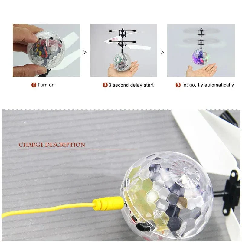 LED Fliegender Ball Infrarot-Induktionsflugzeug Gestensteuerung Spielzeug Leuchtende Flugbälle Elektronischer bunter Licht-Mini-Hubschrauber