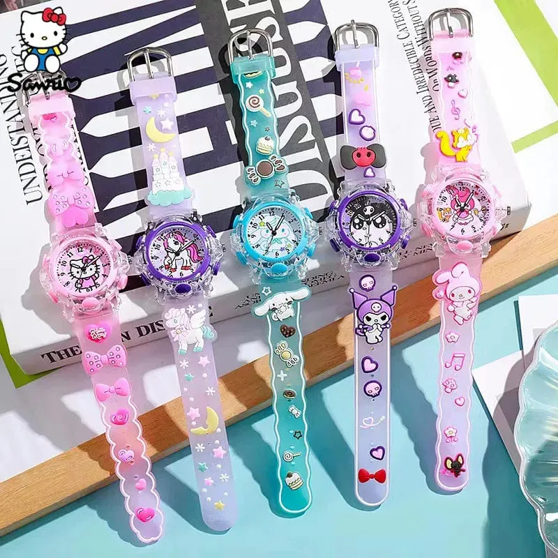 Sanrio Uhr Kawaii Melodie Cinnamoroll Kinder LED Leuchtende Uhr Kuromi Hallo Kitty Student Armbanduhr Kinder Geburtstag Geschenk Spielzeug