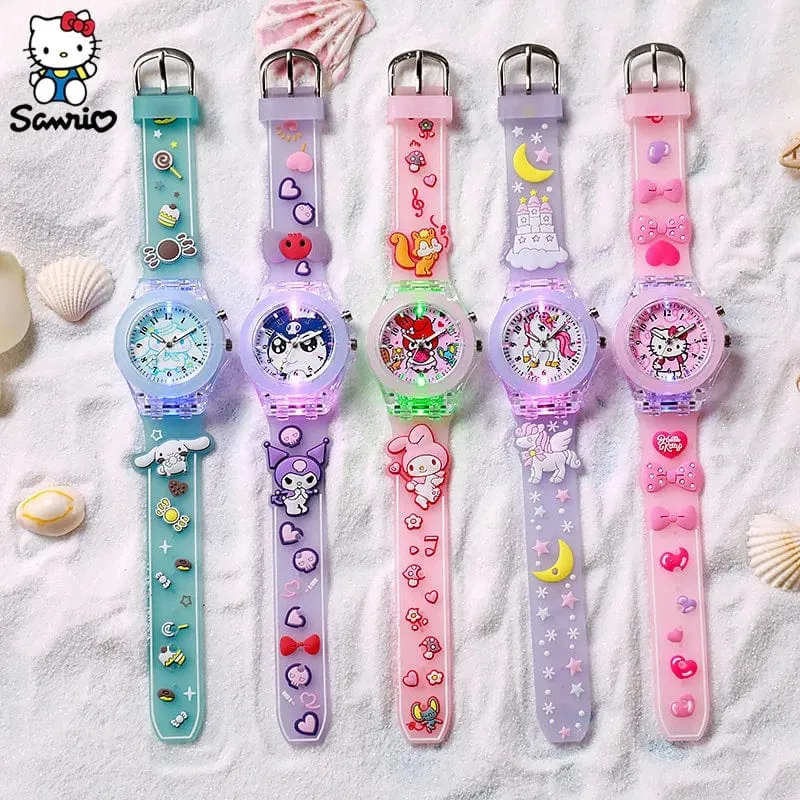 Sanrio Uhr Kawaii Melodie Cinnamoroll Kinder LED Leuchtende Uhr Kuromi Hallo Kitty Student Armbanduhr Kinder Geburtstag Geschenk Spielzeug