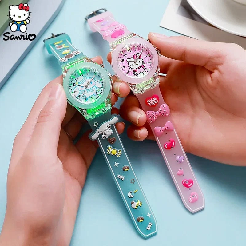 Sanrio Uhr Kawaii Melodie Cinnamoroll Kinder LED Leuchtende Uhr Kuromi Hallo Kitty Student Armbanduhr Kinder Geburtstag Geschenk Spielzeug