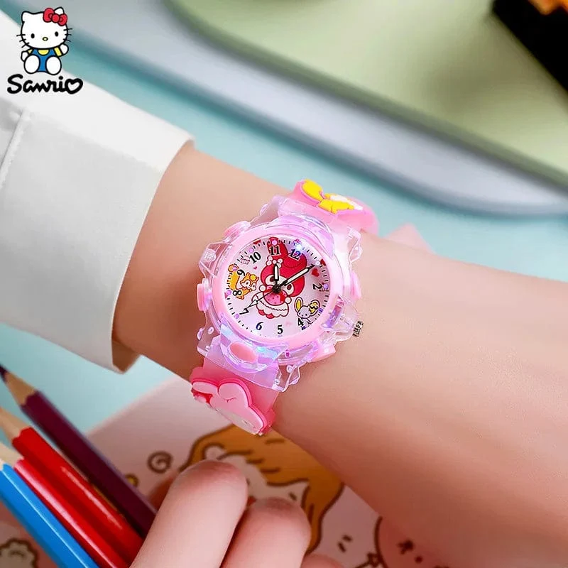 Sanrio Uhr Kawaii Melodie Cinnamoroll Kinder LED Leuchtende Uhr Kuromi Hallo Kitty Student Armbanduhr Kinder Geburtstag Geschenk Spielzeug