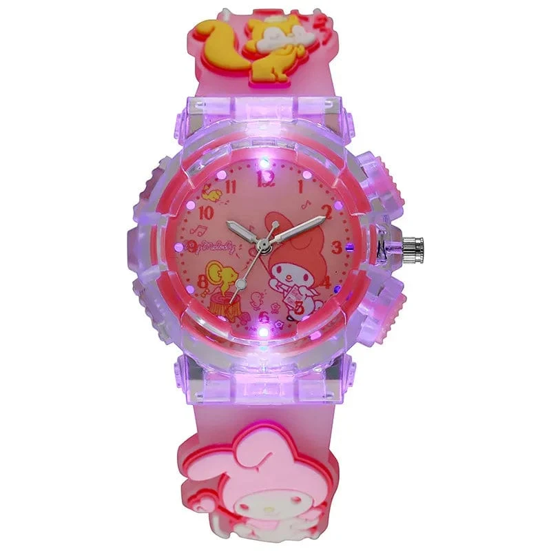 Sanrio Uhr Kawaii Melodie Cinnamoroll Kinder LED Leuchtende Uhr Kuromi Hallo Kitty Student Armbanduhr Kinder Geburtstag Geschenk Spielzeug