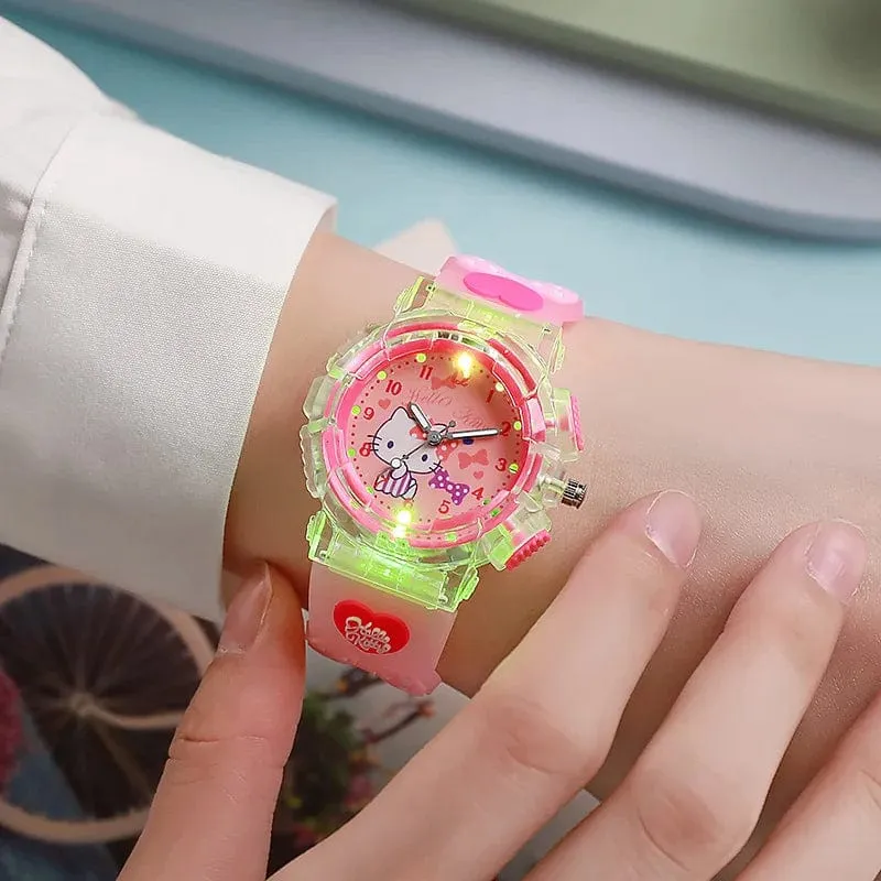 Sanrio Uhr Kawaii Melodie Cinnamoroll Kinder LED Leuchtende Uhr Kuromi Hallo Kitty Student Armbanduhr Kinder Geburtstag Geschenk Spielzeug