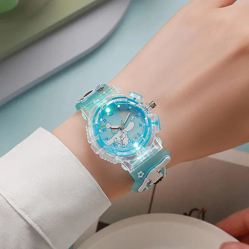 Sanrio Uhr Kawaii Melodie Cinnamoroll Kinder LED Leuchtende Uhr Kuromi Hallo Kitty Student Armbanduhr Kinder Geburtstag Geschenk Spielzeug